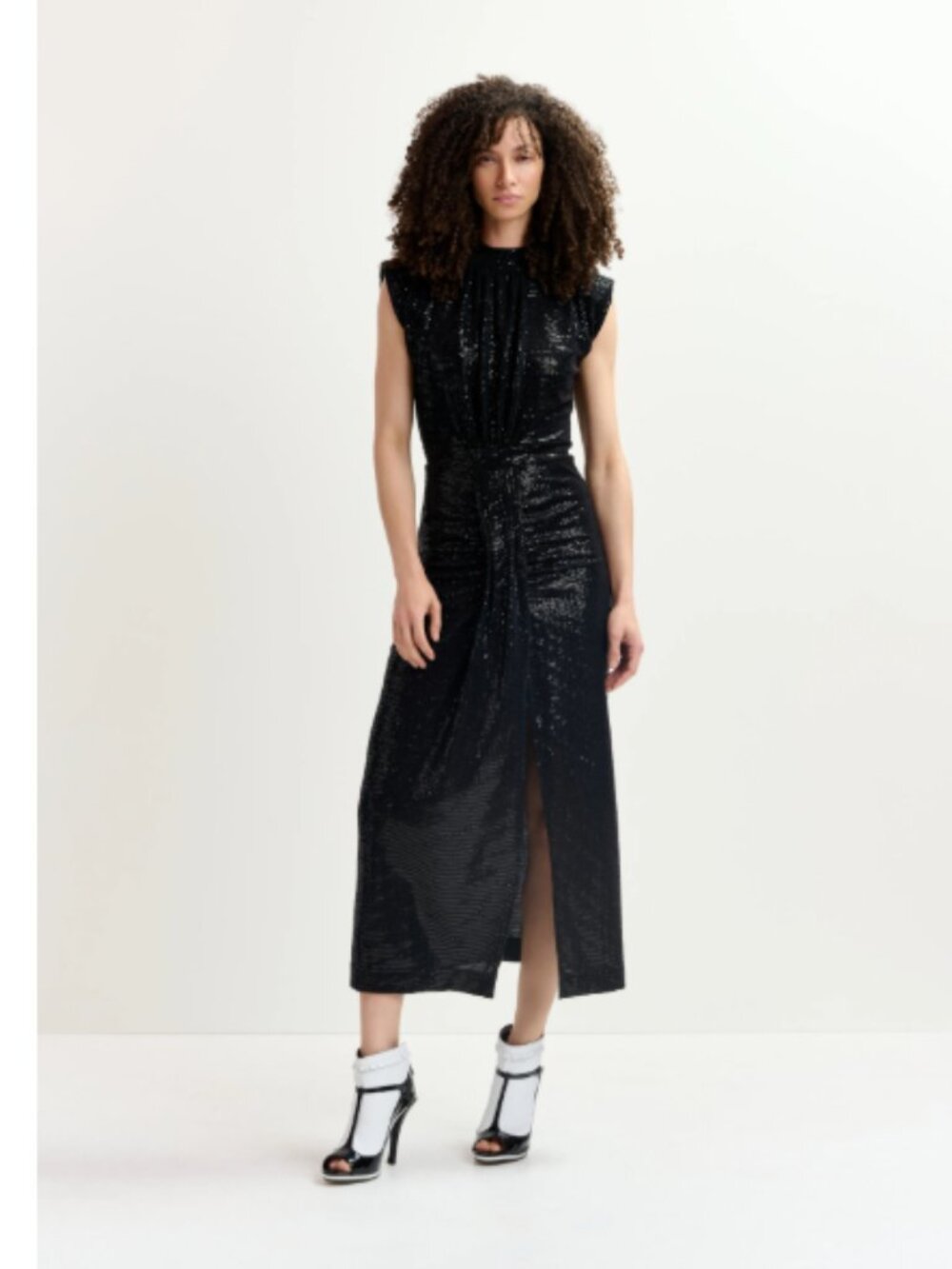 Essentiel Antwerp Black Stretch Jersey Midi Sequin Dress Sz US 4